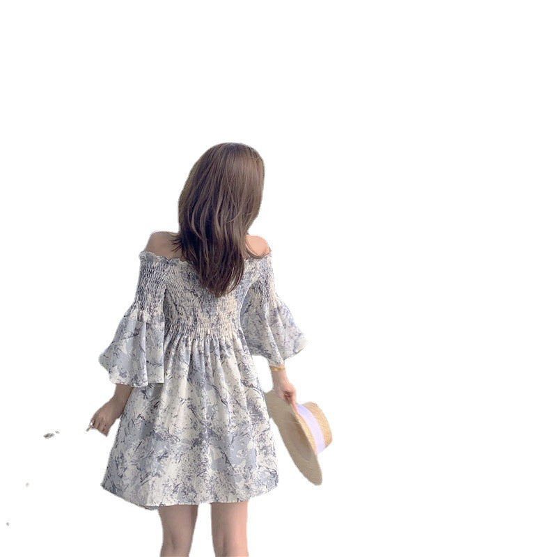 Waist-in-line Collar Floral Dress Summer Loose