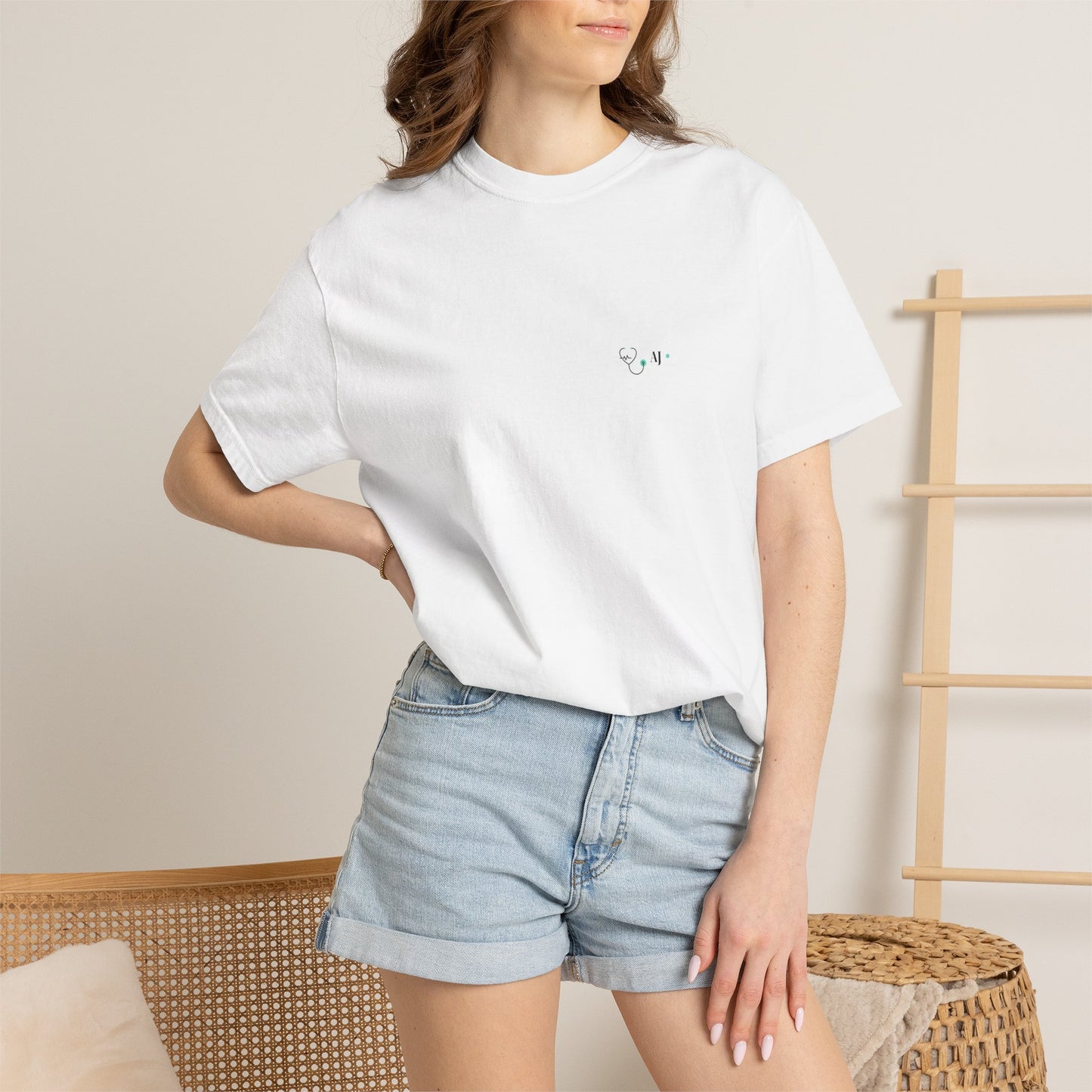 Minimal Deer Chest Tee — Small Antler & "M" Embroidered White T-Shirt