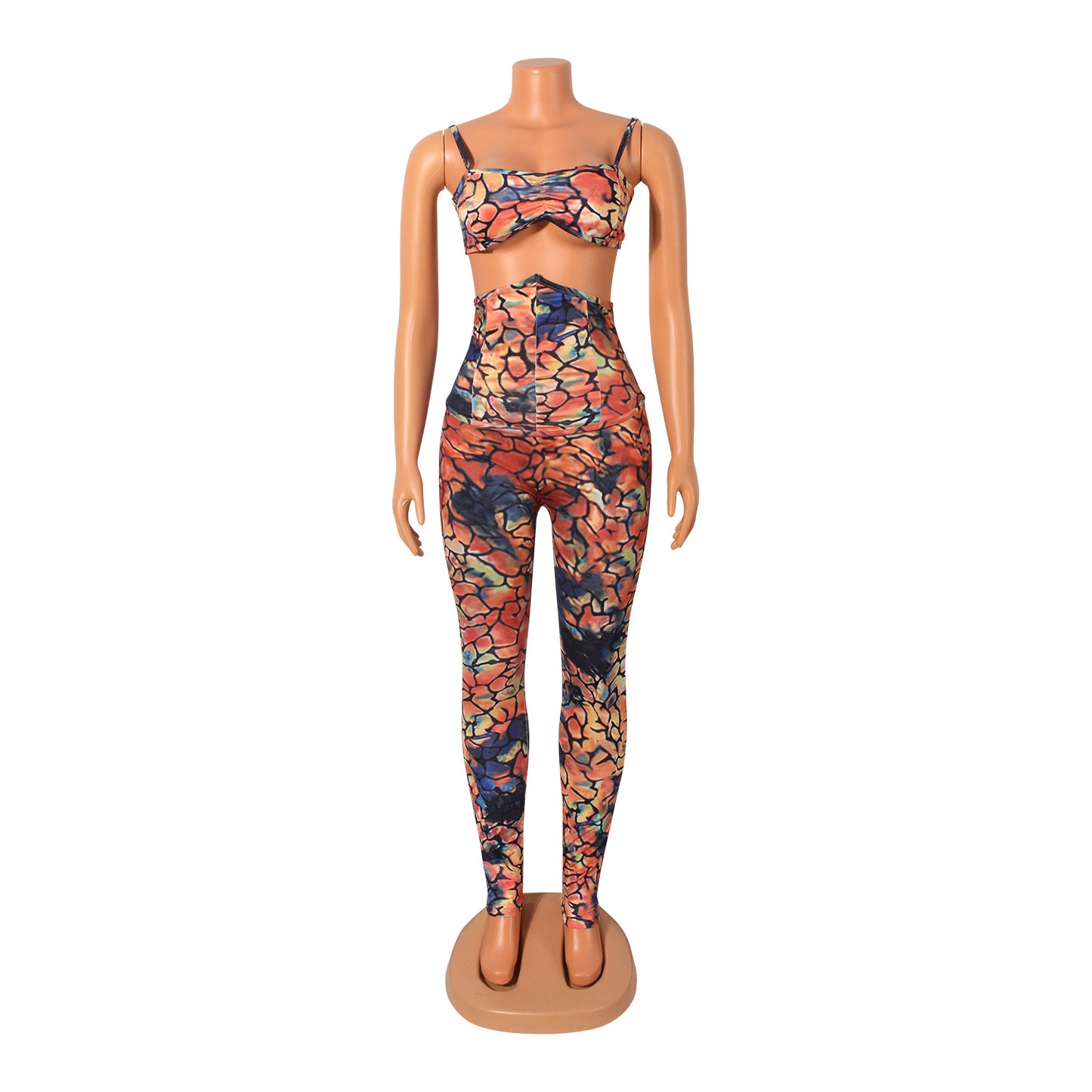 Two-Piece Sexy High-Waisted Trousers With Printed Suspenders