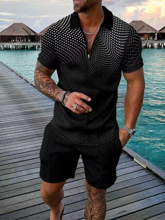 European And American Men's T-shirt Lapel Casual Stitching Suit