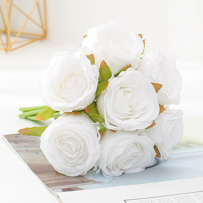 Silk Roses Bouquet Artificial Flowers for Home Decoration Bridal Hand Holding Flowers Big Rose Fake Flower