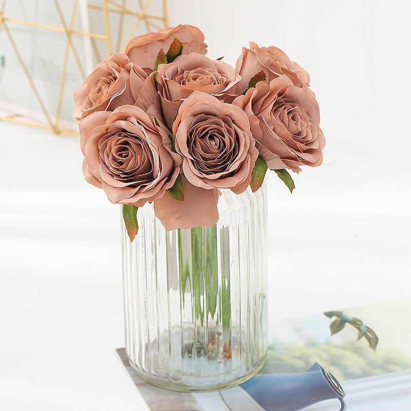 Silk Roses Bouquet Artificial Flowers for Home Decoration Bridal Hand Holding Flowers Big Rose Fake Flower