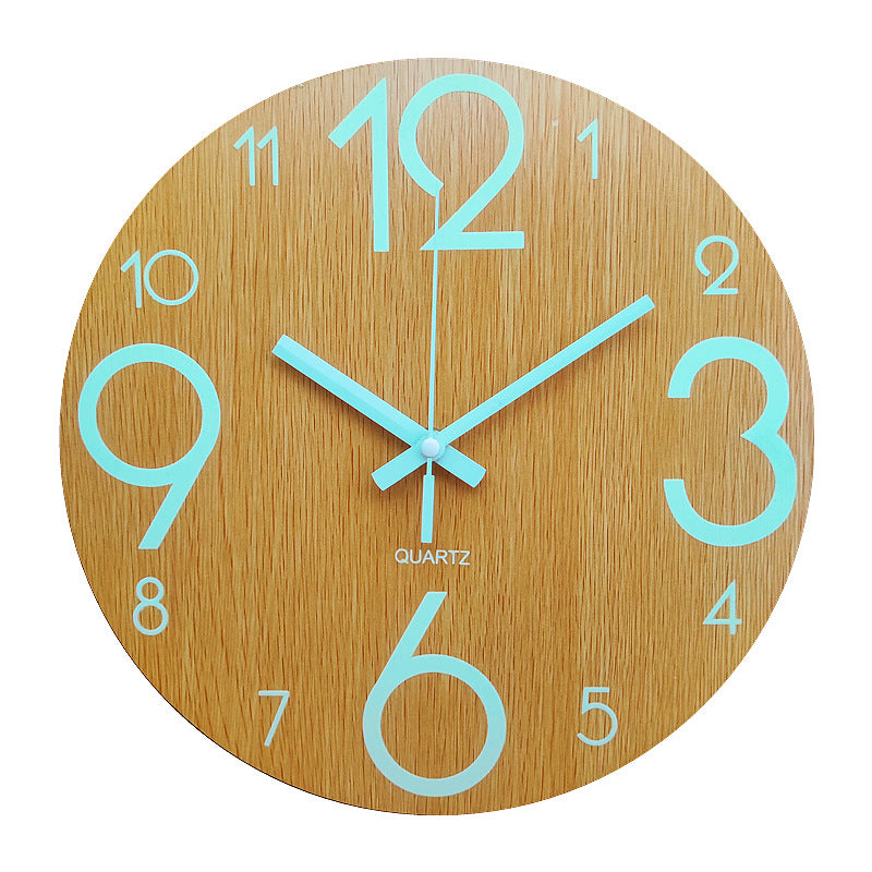 Glow In The Dark Wood Wall Clock Luminous Needle Wall Glitter Clock Modern Design Hanging Home Decor Clocks For Living Room