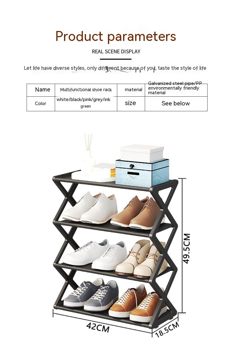 Household X-type Multifunctional Double-layer Steel Tube Assembled Shoe Cabinet