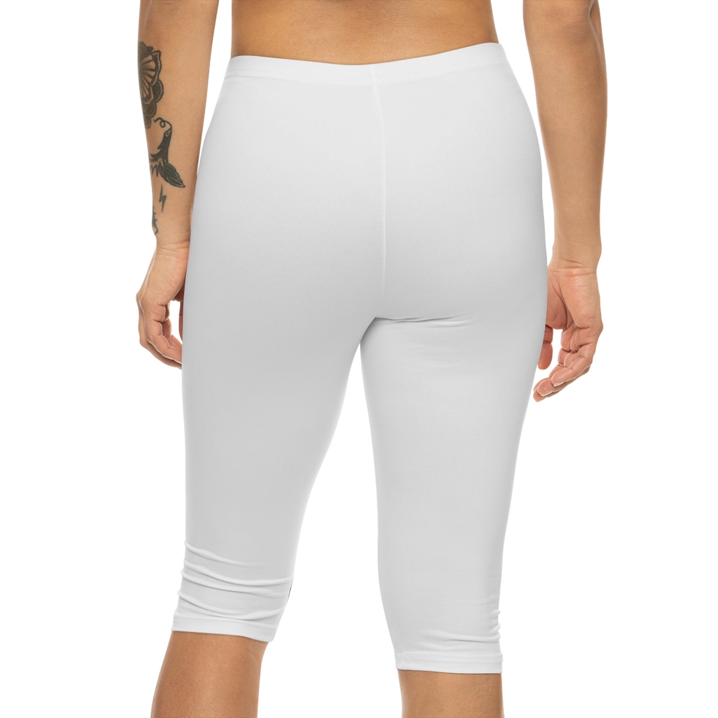 Capri Leggings — Minimal White Women’s Athletic Capri with Subtle Heart Accent For Miss Joki