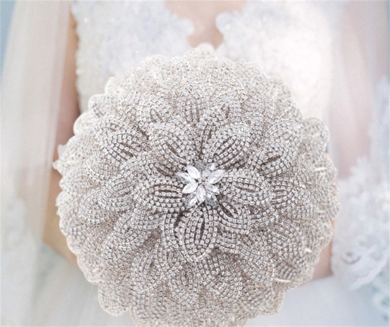 Handmade Rhinestone Gold Handheld Flower Bridal Wedding Bouquet