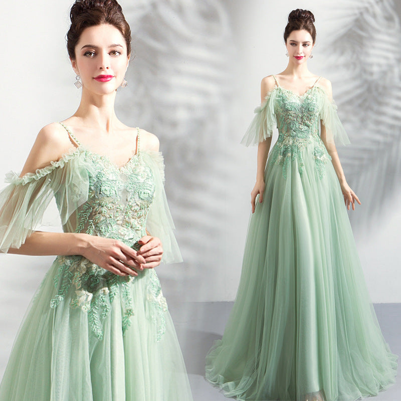 Off-the-shoulder Mint Green Bridal Wedding Dinner Annual Party Dress