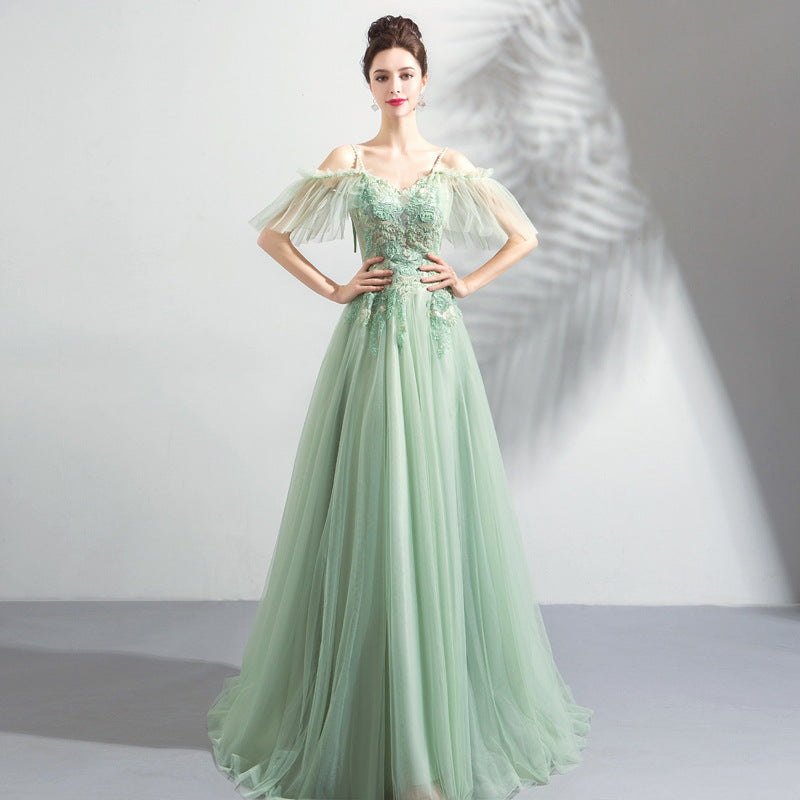 Off-the-shoulder Mint Green Bridal Wedding Dinner Annual Party Dress