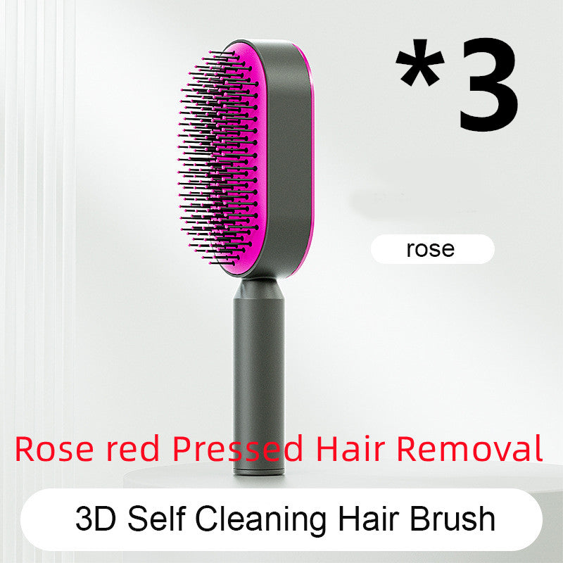 Lebo Self Cleaning Hair Brush For Women One-key Cleaning Hair Loss Airbag Massage Scalp Comb Anti-Static Hairbrush