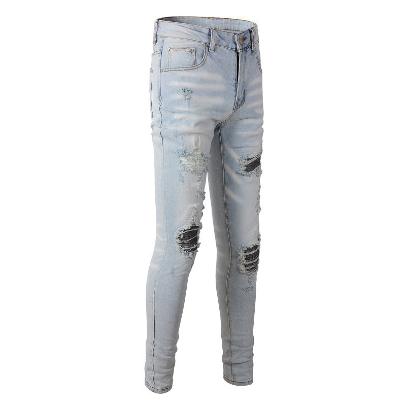 High Street Fashionable Light Blue Broken Hole Jeans