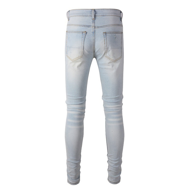 High Street Fashionable Light Blue Broken Hole Jeans