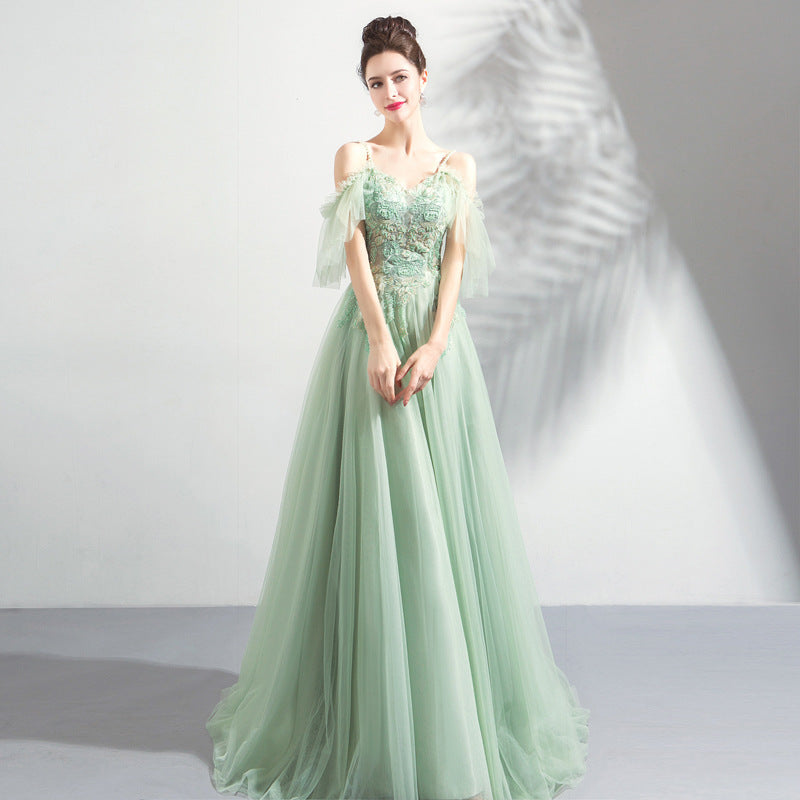 Off-the-shoulder Mint Green Bridal Wedding Dinner Annual Party Dress