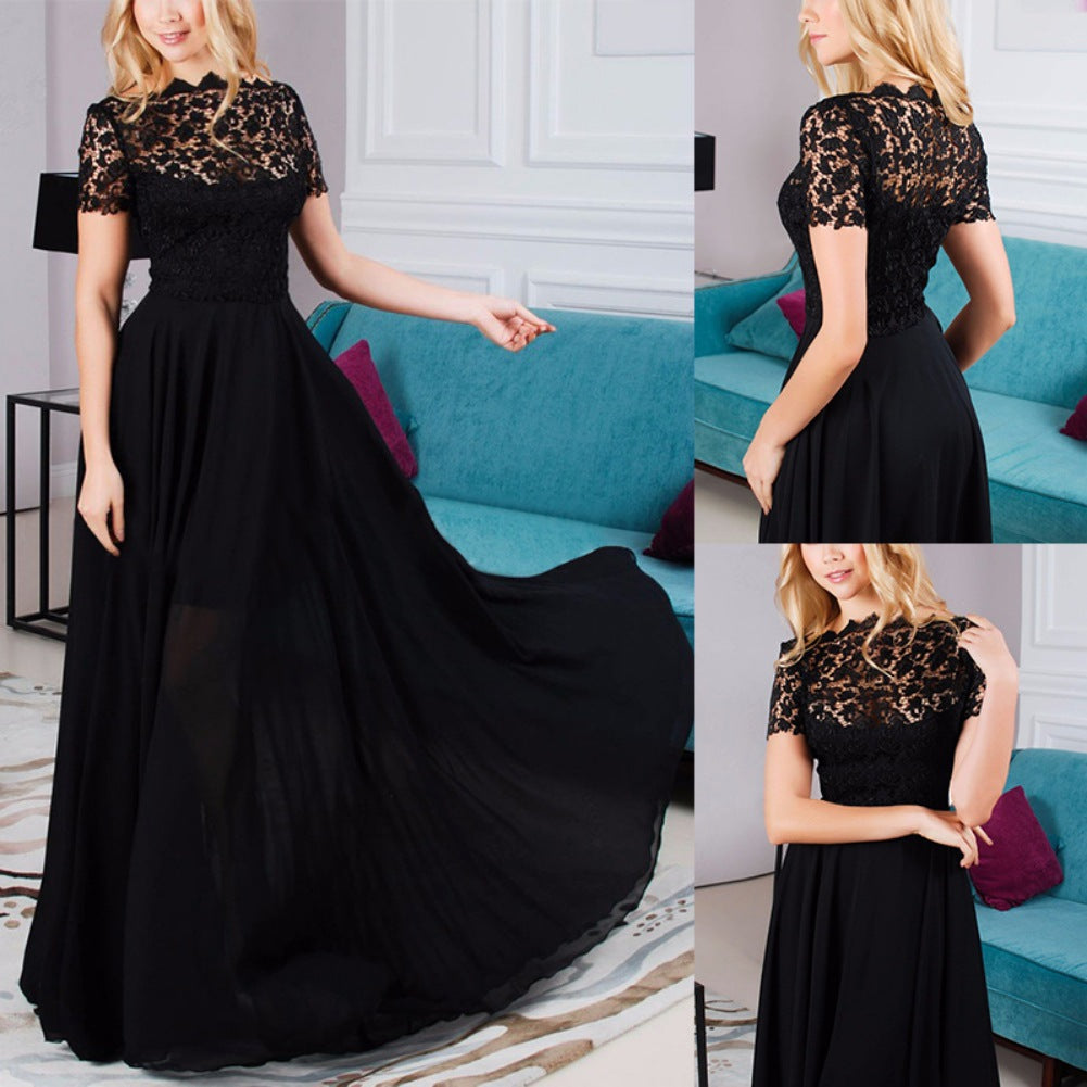 Fashion round neck lace chiffon mop bohemian dress