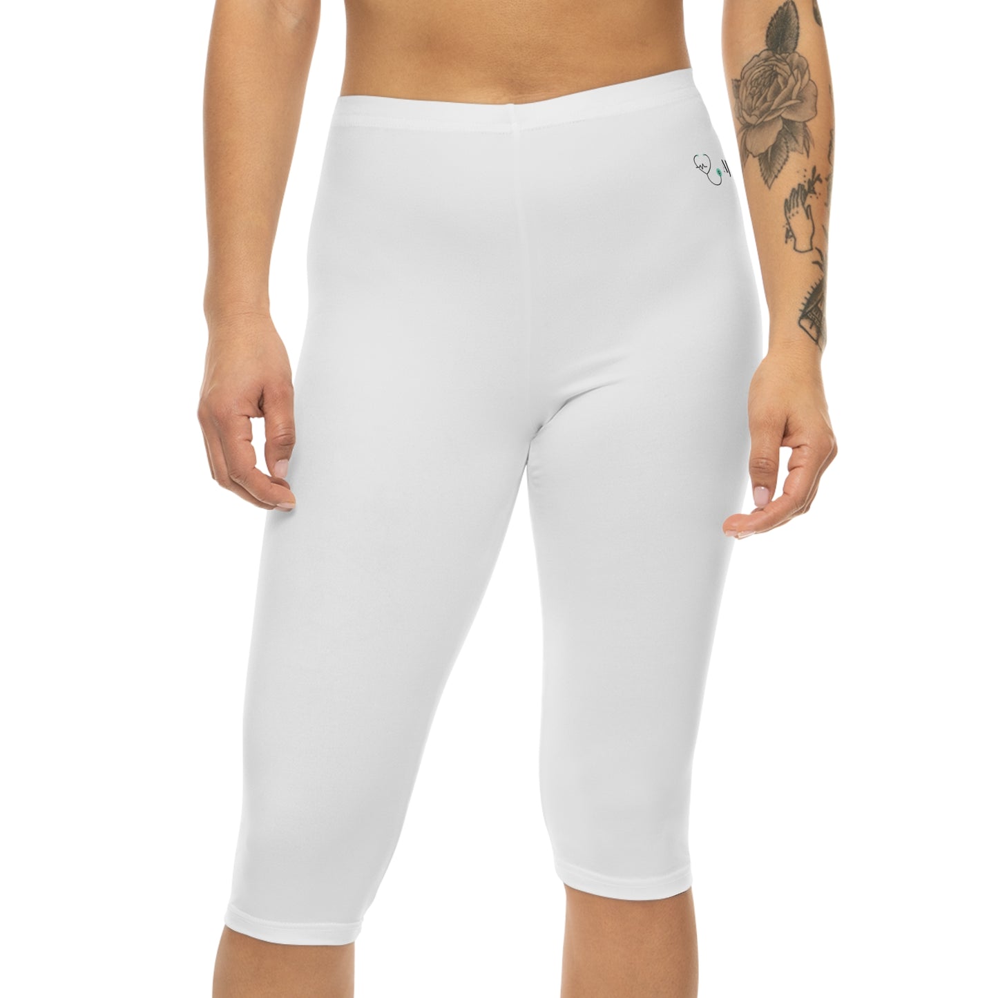 Capri Leggings — Minimal White Women’s Athletic Capri with Subtle Heart Accent For Miss Joki