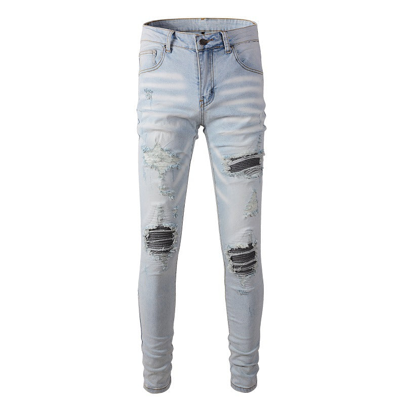 High Street Fashionable Light Blue Broken Hole Jeans