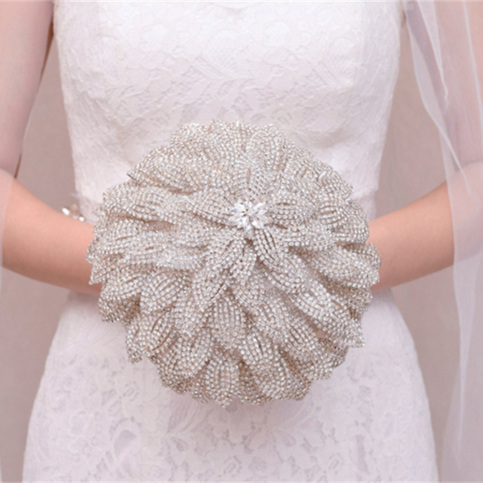 Handmade Rhinestone Gold Handheld Flower Bridal Wedding Bouquet