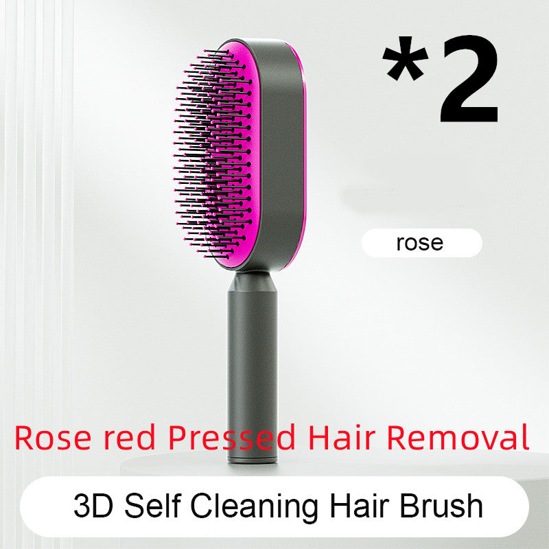 Lebo Self Cleaning Hair Brush For Women One-key Cleaning Hair Loss Airbag Massage Scalp Comb Anti-Static Hairbrush