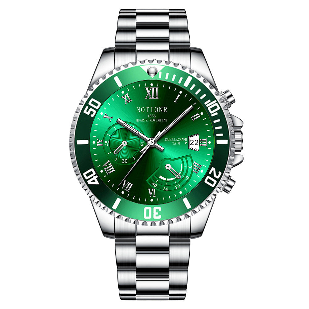 .00 Waterproof Green Submariner Fashion Steel Luminous Calendar Quartz Watch Cross-border