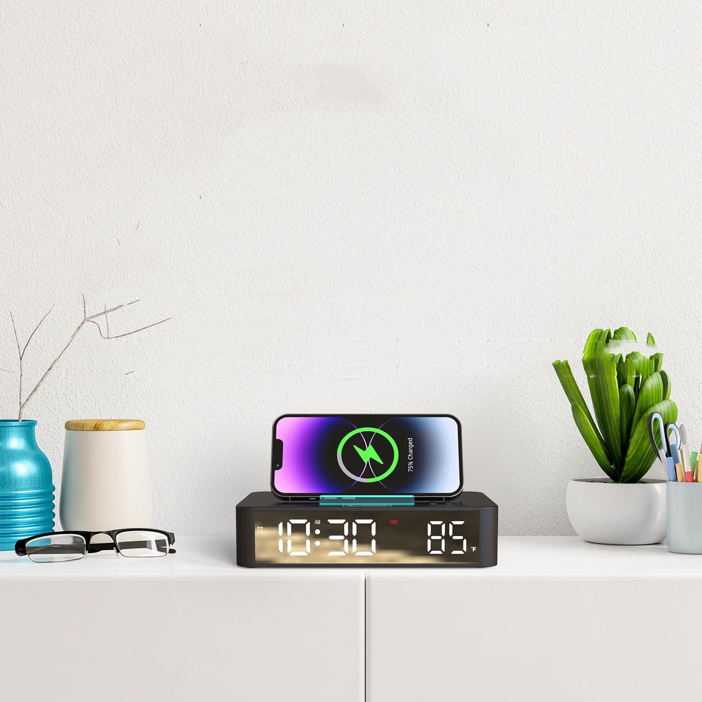 One Click Lifting And Lowering Of 10W Wireless Charging Alarm Clock