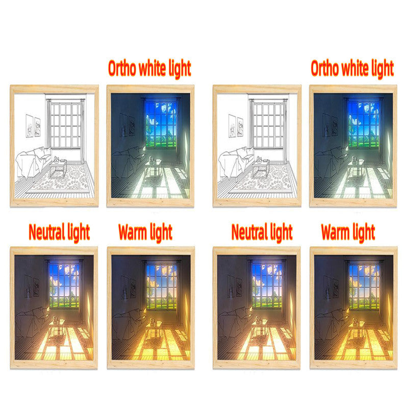 LED Decorative Light Painting Bedside Picture Style Creative Modern Simulate Sunshine Drawing Night Light Gift