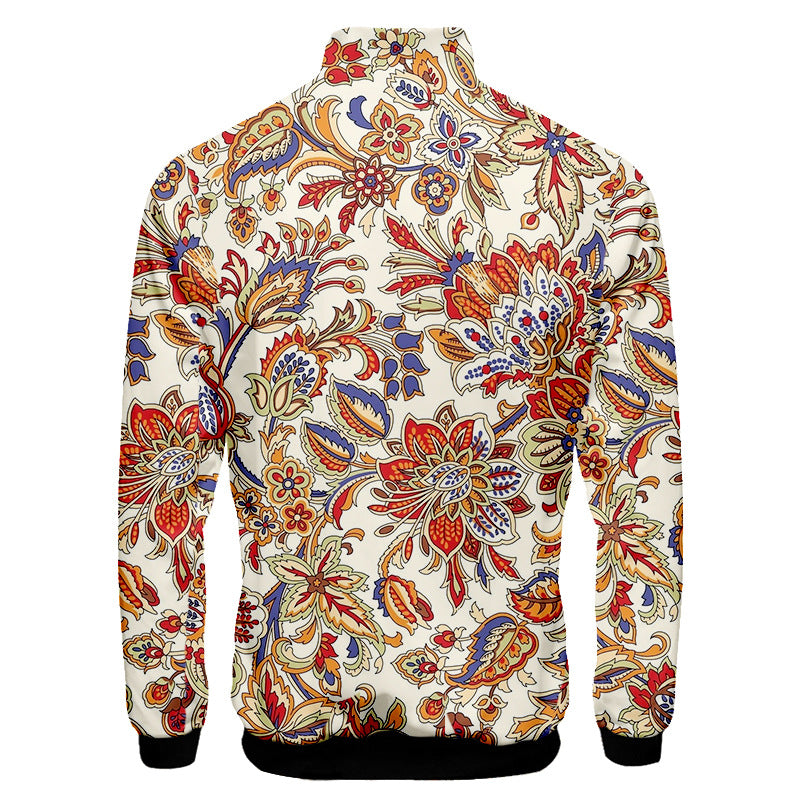 Long Sleeve Flora 3D Digital Printing Stand Collar Zipper Jacket