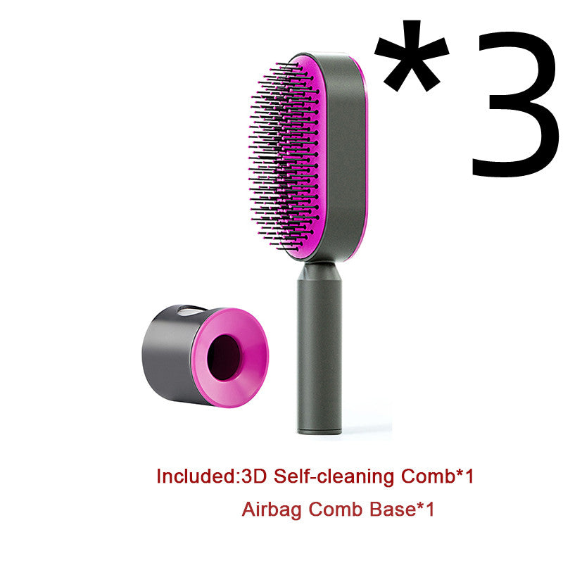 Lebo Self Cleaning Hair Brush For Women One-key Cleaning Hair Loss Airbag Massage Scalp Comb Anti-Static Hairbrush