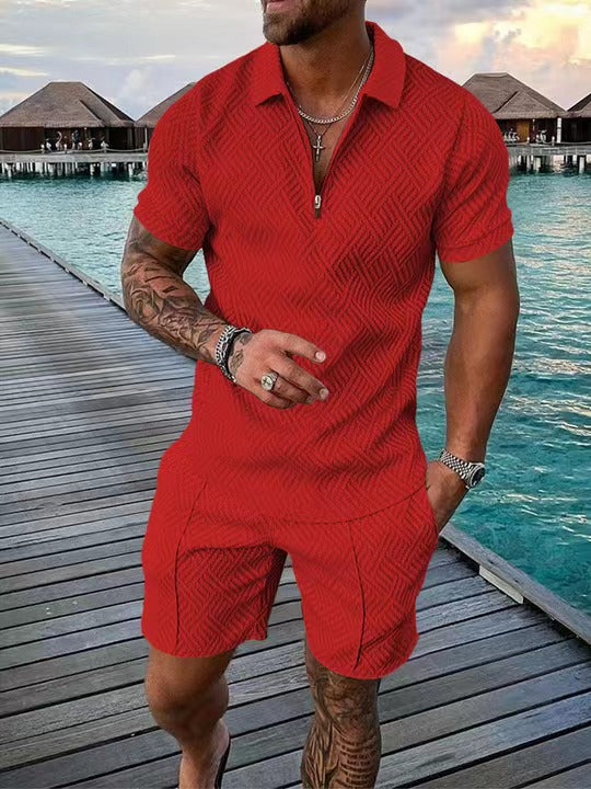 European And American Men's T-shirt Lapel Casual Stitching Suit