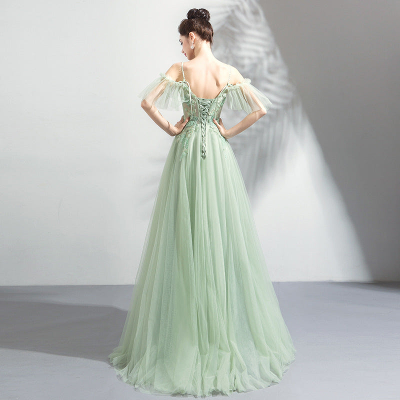 Off-the-shoulder Mint Green Bridal Wedding Dinner Annual Party Dress