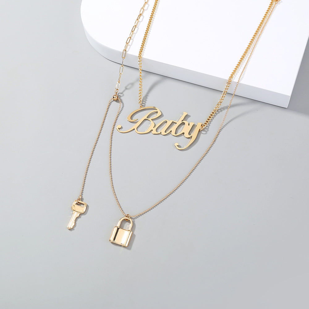 .00 Niche Lock Key Metal Exaggerated Clavicle Chain