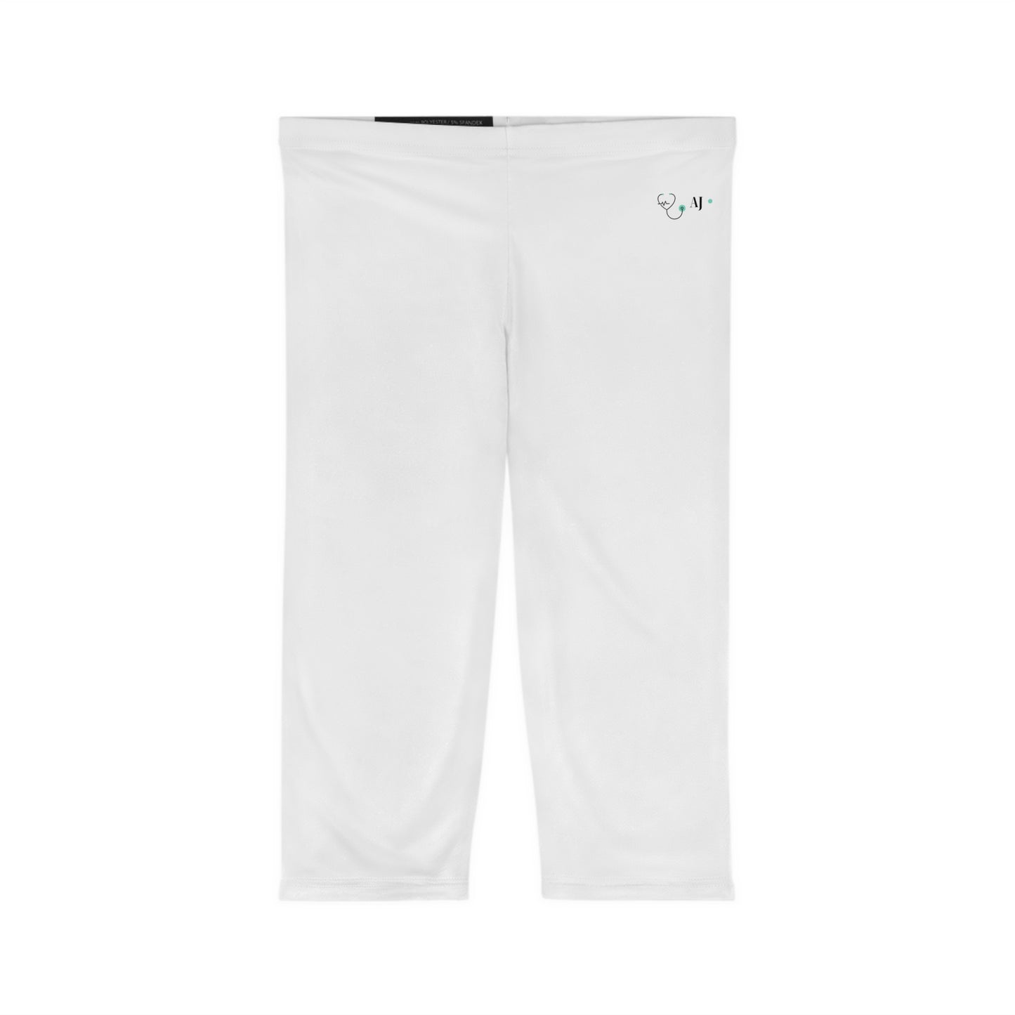 Capri Leggings — Minimal White Women’s Athletic Capri with Subtle Heart Accent For Miss Joki
