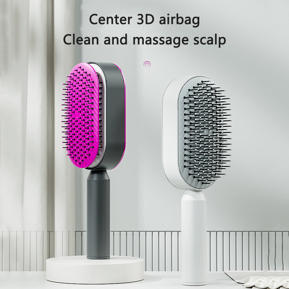 Lebo Self Cleaning Hair Brush For Women One-key Cleaning Hair Loss Airbag Massage Scalp Comb Anti-Static Hairbrush