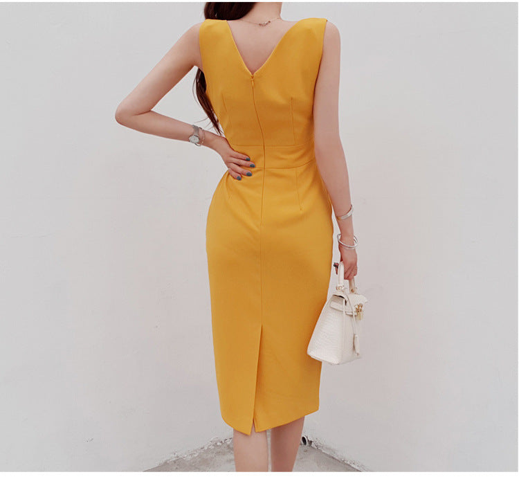 Women's Slim Waist Waist And Thin Wrapped Hip Slit Dress