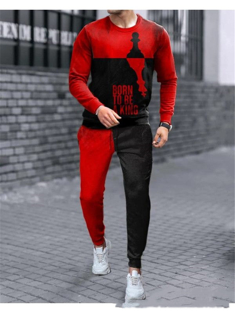 New Men's Round Neck Long Sleeve Sports Loose Two Piece Set