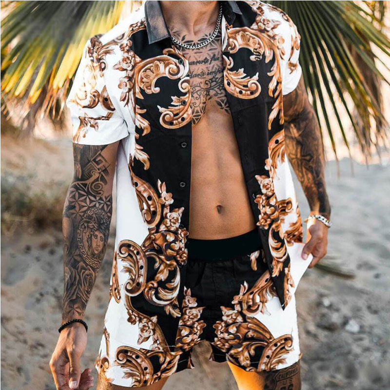 Men's Shirt Casual Loose Short Sleeves Shorts Beach Suit