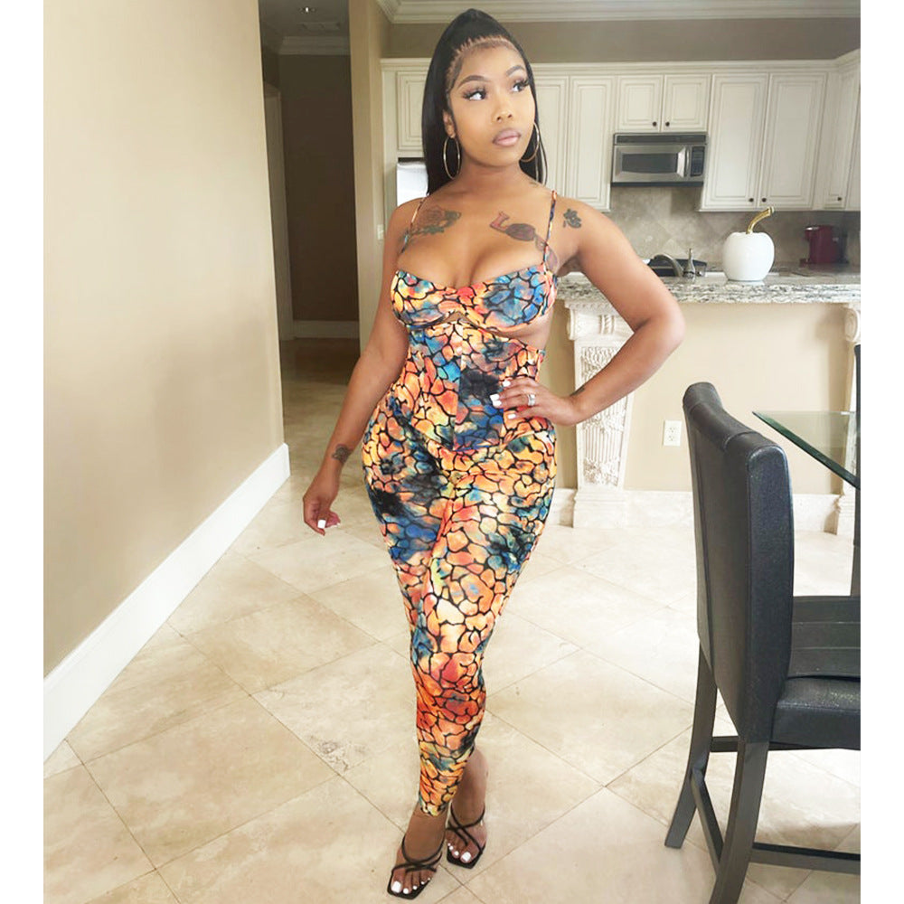 Two-Piece Sexy High-Waisted Trousers With Printed Suspenders