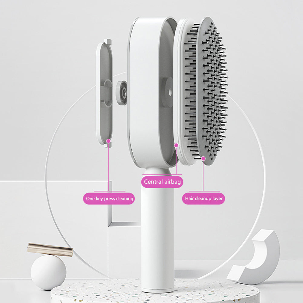 Lebo Self Cleaning Hair Brush For Women One-key Cleaning Hair Loss Airbag Massage Scalp Comb Anti-Static Hairbrush