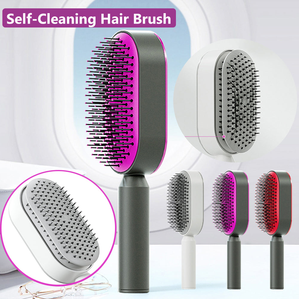 Lebo Self Cleaning Hair Brush For Women One-key Cleaning Hair Loss Airbag Massage Scalp Comb Anti-Static Hairbrush