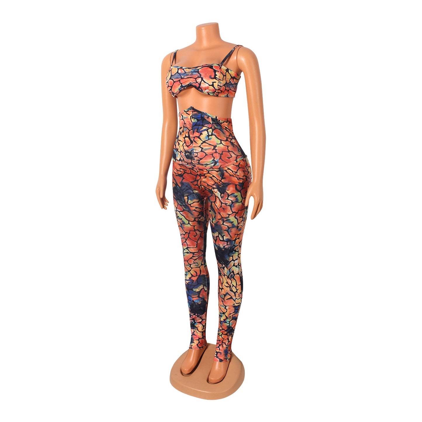 Two-Piece Sexy High-Waisted Trousers With Printed Suspenders