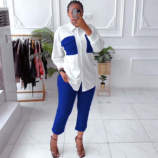 Two Piece Solid Color Shirt Trousers Commuter Suit