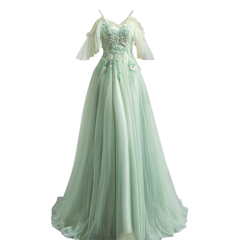 Off-the-shoulder Mint Green Bridal Wedding Dinner Annual Party Dress