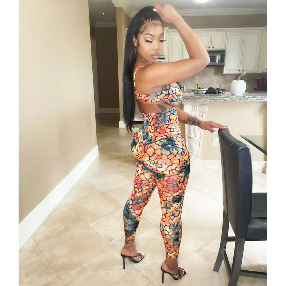 Two-Piece Sexy High-Waisted Trousers With Printed Suspenders