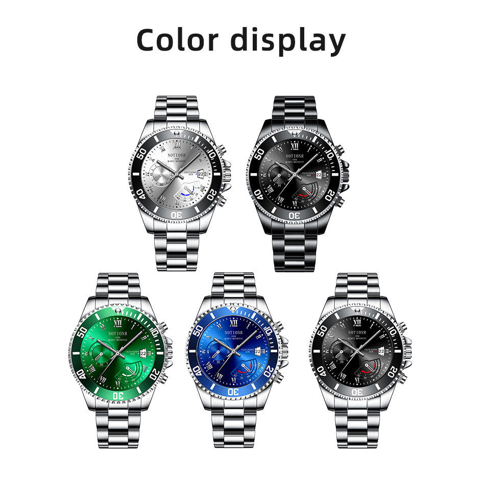 .00 Waterproof Green Submariner Fashion Steel Luminous Calendar Quartz Watch Cross-border