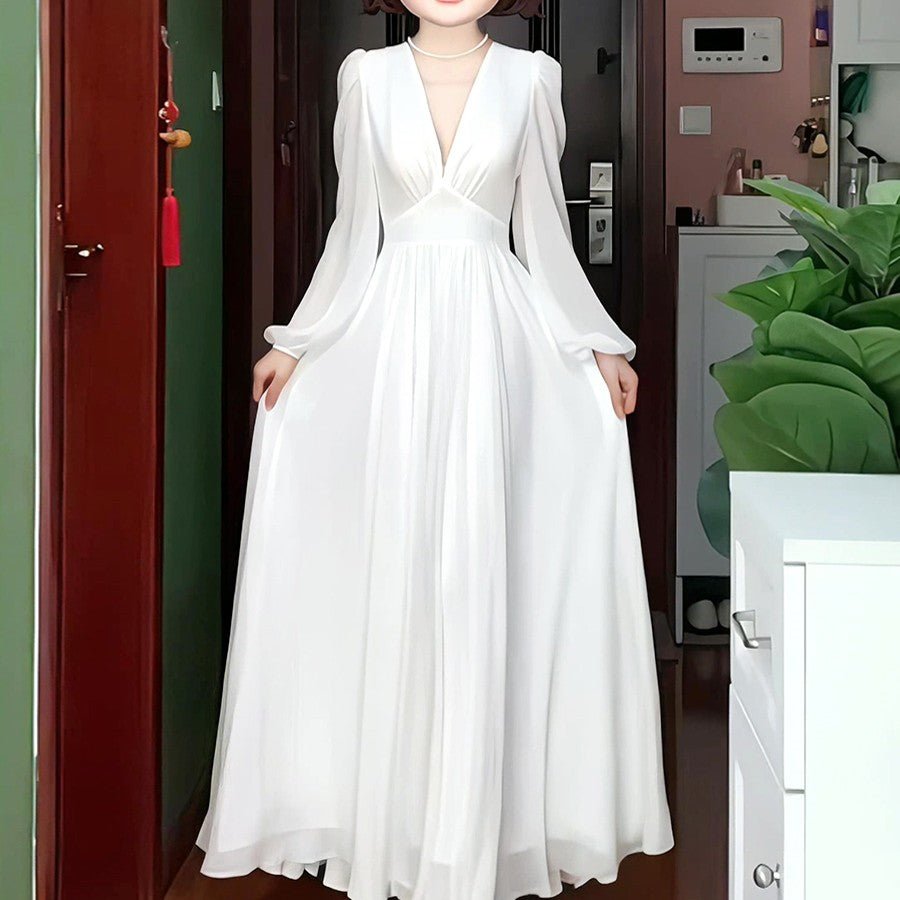 French Court Retro Style White Dress